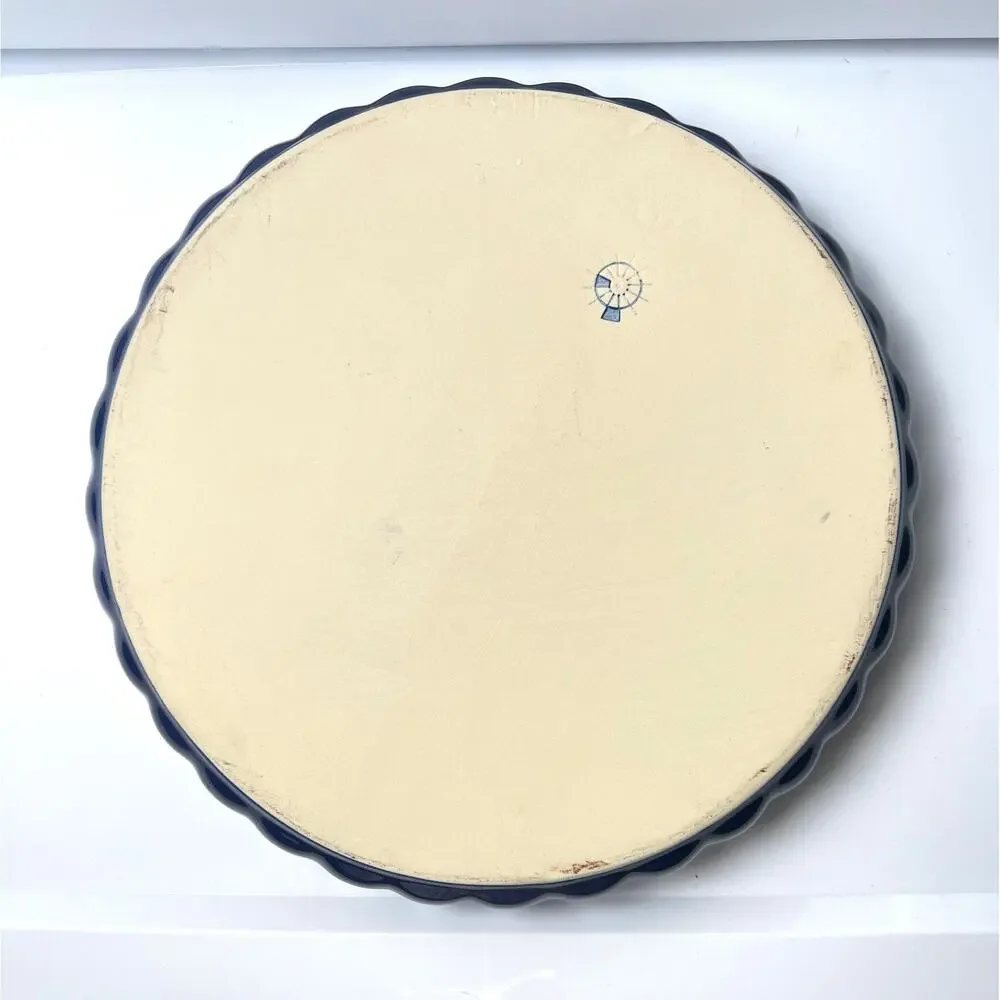 Vintage Blue Rim Stoneware Pie Dish Baker 11.25